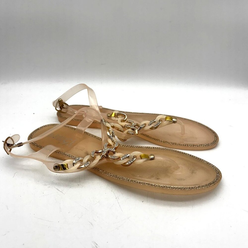 Rouge Helium Clear Gold Chain Jelly Sandals Rhinestone Trim Dressy Womens 10 Y2K